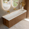 MONDIAZ KURVE-DLUX 145cm Meuble salle de bain avec module 25 D - couleur Walnut - 1 tiroir - 1 porte - vasque BIG LARGE gauche - sans trou de robinet - couleur Opalo SW1137648