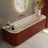 MONDIAZ KURVE-DLUX Meuble de salle de bains 150cm arrondi Gauche + Droite couleur Ruby avec 1 tiroir et 2 portes. Lavabo BIG MEDIUM Central sans trou de robinet Nata. SW1432543