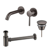 Fortifura Calvi Slim Wastafelkraanset - inbouw wastafelkraan - always open plug - verlaagde design - sifon - PVD - geborsteld gunmetal (antraciet) SW891947