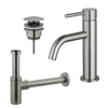 FugaFlow Eccelente Sobrado Slim Slim Kit mitigeur lavabo - robinet bas - bonde clic clac - siphon design - PVD Inox brossé SW1124336