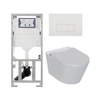 QeramiQ Luma Ensemble WC-douche - Réservoir encastré Geberit UP320 - avec châssis Burda - sèche-cheveux - douchette féminine - plaque de commande métallique blanche mate - boutons rectangulaires - blanc brillant SW1472012