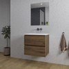Saniclass Chaci Meuble de salle de bain - 60x46x55cm - lavabo en céramique blanc - 1 vasque - sans trou de robinet - 2 tiroirs - miroir rectangulaire - noyer (hout) SW816533