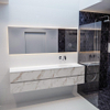 ENSEMBLE DE MEUBLE MONDIAZ VICA - 200 cm - 4 tiroirs - lavabo Moon à droite - 0 trous de robinet - solid surface marbre carrara SW410353