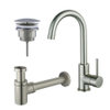 Fortifura Calvi Wastafelkraanset - hoge wastafelkraan - draaibare - uitloop - always open plug - verlaagde design - sifon - PVD - geborsteld RVS SW891940