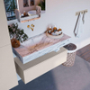 Mondiaz ALAN-DLUX Ensemble de meuble - 100cm - meuble Linen mat - 1 tiroir - Lavabo Cloud Glace suspendu - vasque Gauche - 0 trous de robinet SW806003
