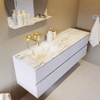 Mondiaz VICA-DLUX Ensemble de meuble de salle de bain - 150cm - meuble sous-vasque cale - 4 tiroirs - lavabo encastré cloud gauche - sans trous de robinet - version haute de 60cm - glace SW1088347