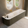 Mondiaz KURVE-DLUX Ensemble de meubles de salle de bains - 155x46x40cm - 2 tiroirs - 1 porte - lavabo solid surface - double / droite - sans trou de robinet - Shadow SW1414384