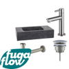 FortiFura Fuente Pack Lave-mains - 40x22x9cm - 1 trou de robinet - pierre naturelle - robinet Inox brossé - Noir SW1111552