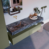 Mondiaz ALAN-DLUX Ensemble de meuble - 150cm - meuble Army mat - 2 tiroirs - Lavabo Cloud Lava suspendu - vasque Gauche - 0 trous de robinet SW808444