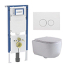 QeramiQ Dely Swirl Toiletset - 36.3x51.7cm - diepspoel - rimless - Geberit UP720 Duofix Sigma inbouwreservoir - slim zitting - mat witte metalen bedieningsplaat - ronde knoppen - mat wit SW1414018