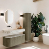 MONDIAZ THOR-DLUX 110cm meuble de salle de bains arrondi gauche + droite couleur Shadow avec 1 tiroir et 2 portes. Vasque suspendue CLOUD Gauche sans trou de robinet couleur Glace. SW1462858