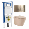 QeramiQ Dely Toiletset - 36.3x51.7cm - diepspoel - rimless - Geberit UP720 inbouwreservoir - softclose toilet zitting - 35mm - geborsteld messing bedieningsplaat - rechthoekige knoppen - mat beige SW1427091