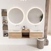 Mondiaz bukla ensemble de meubles de bain 160x45x34cm 0 robinetterie 2 lavabos surface solide talc sans poignée 2 tiroirs avec fermeture douce mélamine chêne lavé SW704994