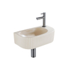 QeramiQ Fuente Ensemble de lavabo - 40x21.5x12cm - droite - nervuré - demi-rond - 1 trou de robinet - céramique - robinet de lavabo gunmetal - bouchon de vidange - siphon abaissé - beige SW1233037