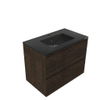 Saniclass Holz Pure Badkamermeubelset - 80x45x62cm - Vygo keramische wastafel zwart - 1 wasbak - 1 kraangat - 2 lades - mat eiken charcoal (hout) SW1478962