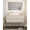 MONDIAZ VICA Badkamermeubelset - 120cm - 2 lades - wasbak Moon links - 0 kraangaten - solid surface linen SW410946