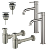 FugaFlow Eccelente Sobrado Kit robinet lavabo - pour double vasque - robinet rehaussé - bonde clic clac - siphon design bas - Inox brossé PVD SW1124279