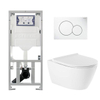QeramiQ Salina Toiletset - rimless - diepspoel - softclose - quickrelease zitting - Geberit Sigma20 bedieningsplaat RVS geborsteld - geborsteld wit SW203354
