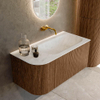 MONDIAZ KURVE-DLUX 95cm Meuble salle de bain avec module 25 G - couleur Walnut - 1 tiroir - 1 porte - vasque BIG SMALL droite - sans trou de robinet - couleur Opalo SW1137649