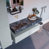 Mondiaz ALAN-DLUX Ensemble de meuble - 130cm - meuble Clay mat - 2 tiroirs - Lavabo Cloud Lava suspendu - vasque Gauche - 0 trous de robinet SW808625
