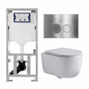 QeramiQ Dely Swirl Toiletset - 36.3x51.7cm - Geberit UP320 inbouwreservoir - met Burda frame - slim zitting - steel bedieningsplaat - ronde knoppen - mat wit SW1126121