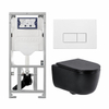QeramiQ Dely Swirl Ensemble WC - 36.3x51.7cm - Réservoir encastré Geberit UP320 - abattant fin - Plaque de commande en métal blanc mat - Boutons rectangulaires - Noir mat SW1130203