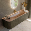 MONDIAZ KURVE-DLUX meuble de salle de bains 160 cm arrondi Gauche + Droite couleur Shadow avec 1 tiroir et 2 portes. Lavabo BIG MEDIUM central 1 trou de robinet Saba. SW1433266