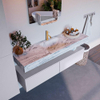 Mondiaz ALAN-DLUX Ensemble de meuble - 150cm - meuble Cale mat - 2 tiroirs - Lavabo Cloud Glace suspendu - vasque Centre - 1 trou de robinet SW805582