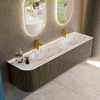 Mondiaz KURVE-DLUX Ensemble de meuble de salle de bains - 175x46x40cm - 2 tiroirs - 1 porte - lavabo solid surface - double / droite - 2 trous de robinet - Shadow SW1414605