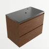 Saniclass Holz Pure Ensemble meuble de salle de bains - 80x45x63cm - Plan de toilette en basalte Noche poli (noir) - 1 trou de robinetterie - 2 tiroirs - walnut pure mat (bois) SW1478550
