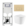 QeramiQ Dely Toiletset - 36.3x51.7cm - diepspoel - rimless - Geberit UP320 inbouwreservoir - met Burda frame - softclose toiletzitting - bedieningsplaat beige - rechthoekige knoppen - wit mat SW1164841