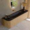 MONDIAZ KURVE 160cm Meuble salle de bain avec module 25 G et D - couleur Oak - 1 tiroir - 2 portes - vasque BIG MEDIUM centre - sans trous de robinet - Urban SW1138407