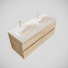 MONDIAZ VICA Badkamermeubelset - 120cm - 4 lades - wasbak Moon dubbel - 2 kraangaten - solid surface washed oak SW409957