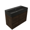 Saniclass Holz Pure Badkamermeubelset - 100x45x72cm - Legend keramische wastafel mat zwart - 1 wasbak - 1 kraangat - 2 lades - mat eiken charcoal (hout) SW1580186