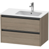 Duravit Ketho.2 Wastafelonderbouwkast - met 2 laden - voor waskom rechts - 81x48x54.9cm - met grepen antraciet - eiken terra mat SW772047