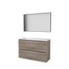 Basic-Line ensemble de meubles de salle de bains 100x39cm sans poignée 2 tiroirs vasque acrylique 2 trous de robinetterie miroir cadre aluminium noir mat tout autour mfc scotch oak SW639240