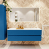 Mondiaz VICA ensemble de meuble de salle de bain - 150cm - meuble sous-vasque jeans - 2 tiroirs - lavabo cloud droite - 1 trou de robinet - couleur talc - miroir LED - version XL 60cm de haut SW1095604