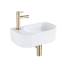 QeramiQ Fuente Ensemble de lavabo - 40x21.5x12cm - gauche - nervuré - demi-rond - 1 trou de robinet - céramique - robinet de lave-mains en laiton brossé - bonde - siphon abaissé - blanc brillant SW1233022