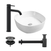 Adema Kit vasque à poser 44x44x13.5cm avec robinet et vidange Carré Porcelaine Noir mat SW656700