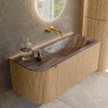 MONDIAZ KURVE-DLUX meuble de salle de bains 105cm arrondi gauche couleur Oak avec 1 tiroir et 1 porte. Lavabo BIG SMALL droite sans trou de robinet Oza. SW1432622