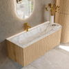 MONDIAZ KURVE-DLUX 125cm Meuble salle de bain avec module 25 D - couleur Oak - 1 tiroir - 1 porte - vasque BIG MEDIUM gauche - 1 trou de robinet - couleur Glace SW1137939