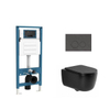QeramiQ Dely Swirl Ensemble de toilettes - réservoir encastré QeramiQ Flush - abattant slim - plaque de commande en pierre naturelle marbre foncé - boutons ronds - noir mat SW1578329