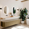 MONDIAZ THOR-DLUX Meuble de salle de bains - 200cm - arrondi gauche + droite - couleur Dusk - 2 tiroirs - 2 portes - Vasque suspendue CLOUD Double sans trou de robinet - couleur Meli SW1467108