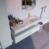 Mondiaz ALAN-DLUX Ensemble de meuble - 130cm - meuble Clay mat - 1 tiroir - Lavabo Cloud Frappe suspendu - vasque Droite - 1 trou de robinet SW805413