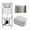 QeramiQ Dely Swirl Toiletset - 36.3x51.7cm - diepspoel - rimless - Geberit UP320 inbouwreservoir - met Burda frame - 35mm zitting - steel bedieningsplaat - rechtehoekige knoppen - wit mat SW1138637