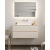 MONDIAZ VICA Badkamermeubelset - 100cm - 2 lades - wasbak Moon midden - 0 kraangaten - solid surface linen SW410938