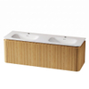 Royal Plaza Terra Badkamermeubelset - 140x46.2x46cm - solid surface wastafel wit mat - 2 wasbakken - 2 kraangaten - 4 lades - sandwood (licht eiken) SW1447040