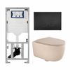QeramiQ Dely Swirl Toiletset - 36.3x51.7cm - Geberit UP320 inbouwreservoir - met Burda frame - slim zitting - mat zwarte metalen bedieningsplaat - ronde knoppen - mat beige SW1130224