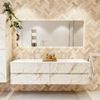 MONDIAZ Vica Ensemble meuble de salle de bains - 180cm - meuble bas Carrara - 4 tiroirs - lavabo Cloud double - 2 trous de robinet - version haute 60cm - Talc SW1085000
