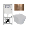 QeramiQ Luma Ensemble WC-douche - Réservoir encastré Geberit UP320 - avec châssis Burda - sèche-cheveux - douchette féminine - plaque de commande cuivrée - boutons rectangulaires - blanc brillant SW1472006